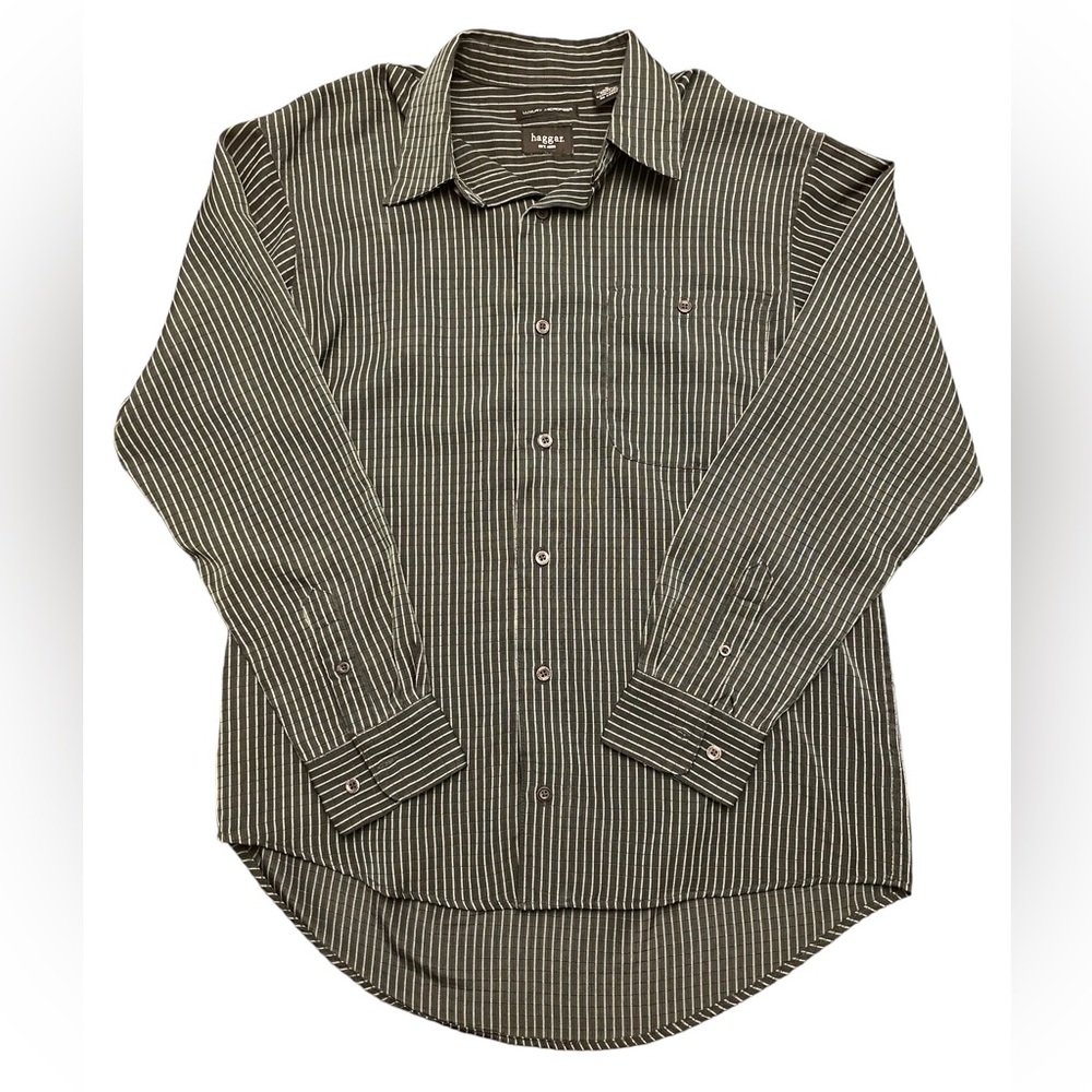 Haggar Luxury Microfiber Long Sleeve Button Down Collared Shirt Sz M
